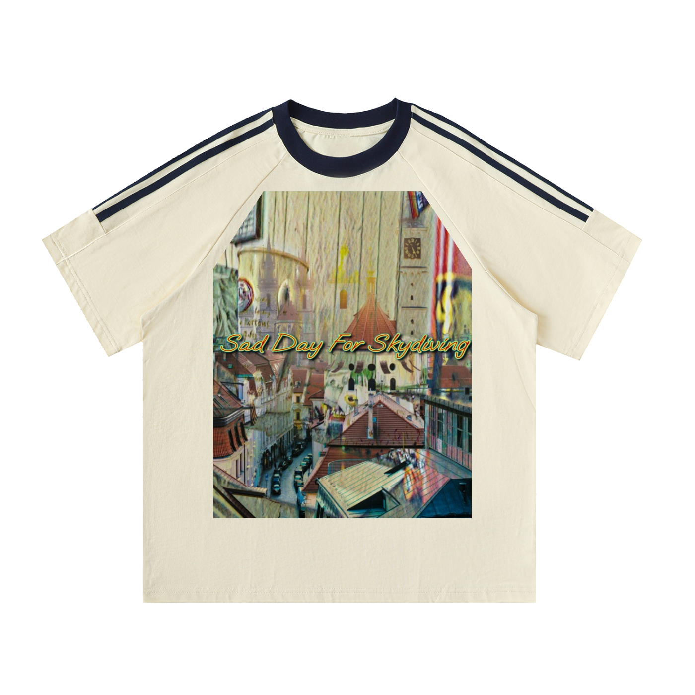 A City Refused To Fall - Contrast Tape Crewneck Cotton T-Shirt