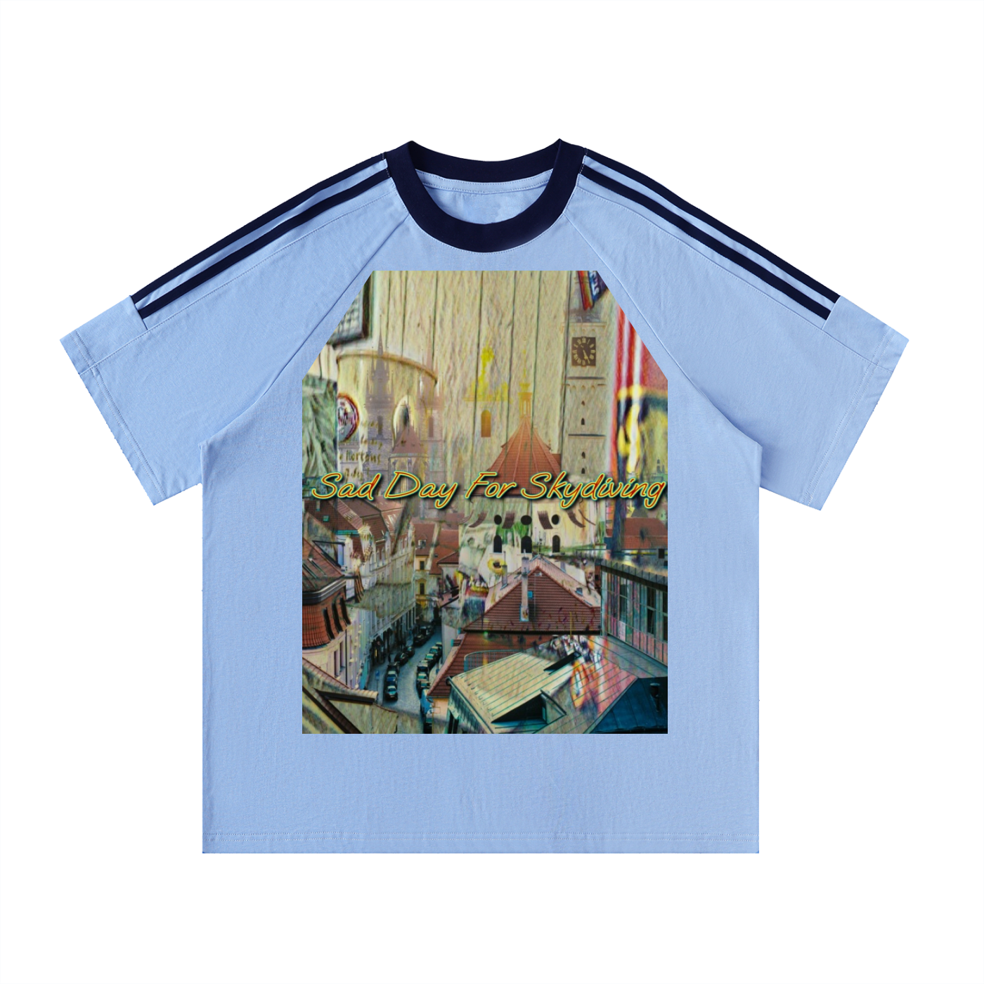 A City Refused To Fall - Contrast Tape Crewneck Cotton T-Shirt