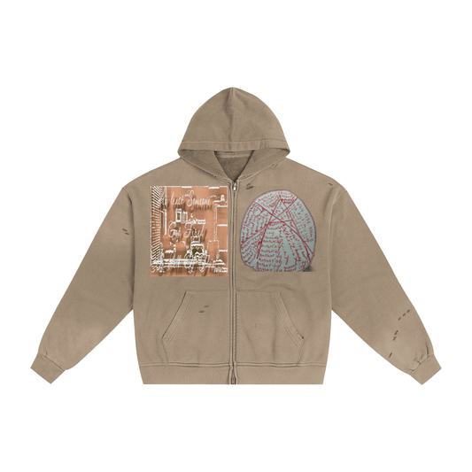 Fired Authority : Hand-Frayed Sunfade Zip Hoodie