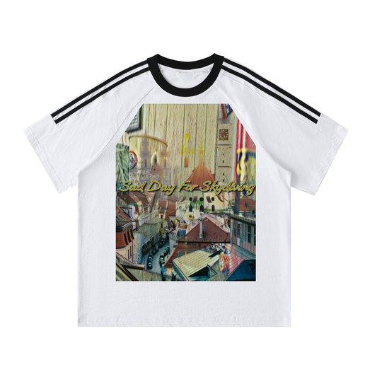 A City Refused To Fall - Contrast Tape Crewneck Cotton T-Shirt